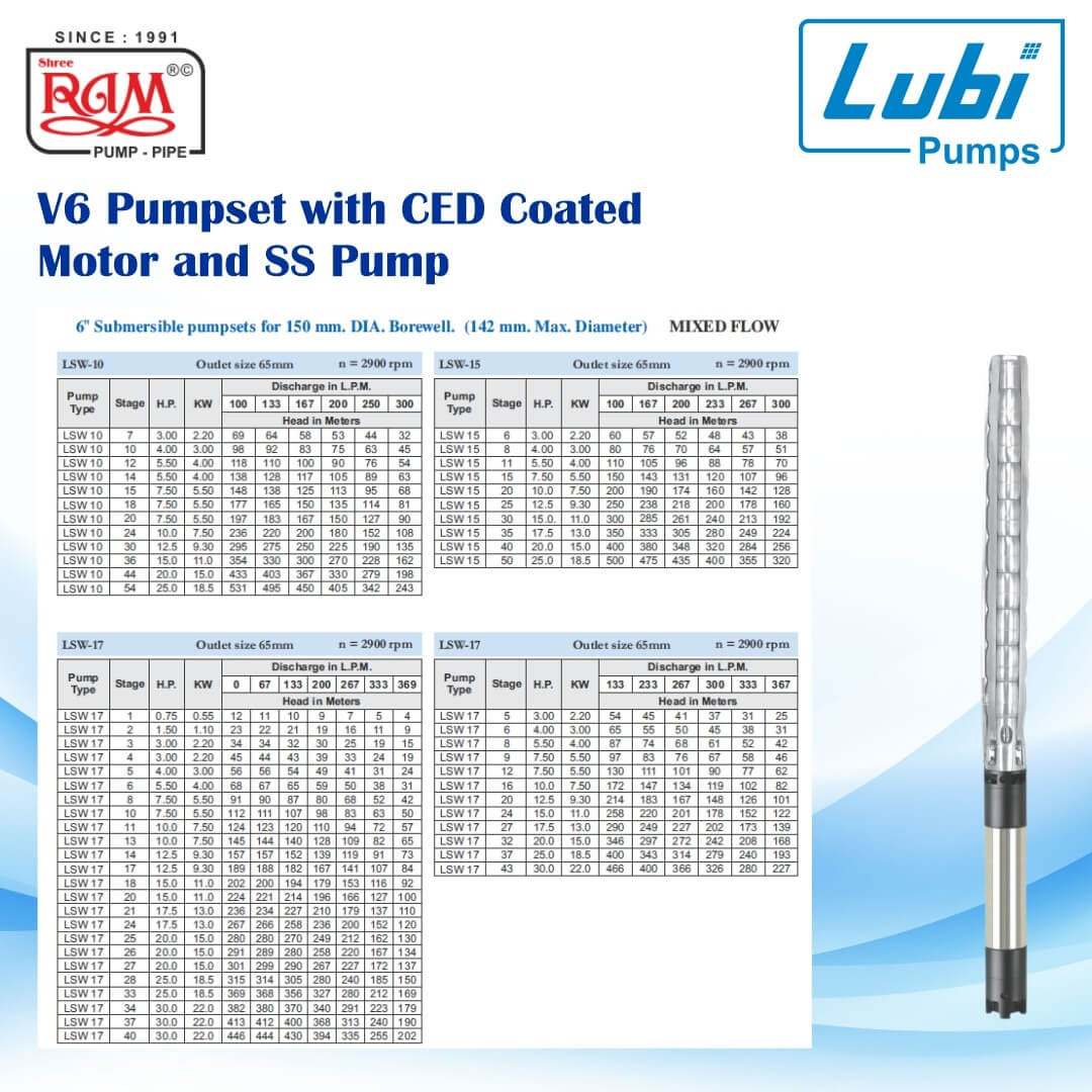 LUBI V6 Pumpset with CED Coated Motor and SS Pump